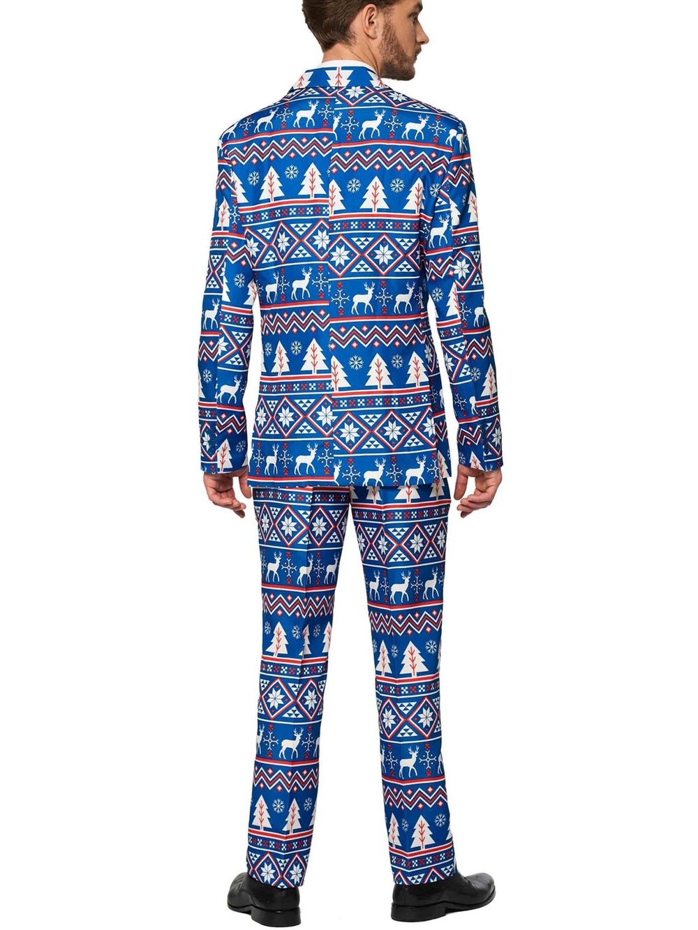 NWT Suitmeister Men's Slim-Fit Ugly Christmas Suit Sz S Festive Fair Isle No Tie
